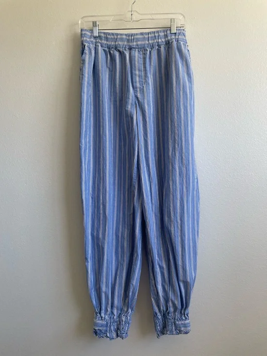 Anthropologie Striped Jogger Pants S Blue White Elastic Waist Boho Tencel - Picture 2 of 9